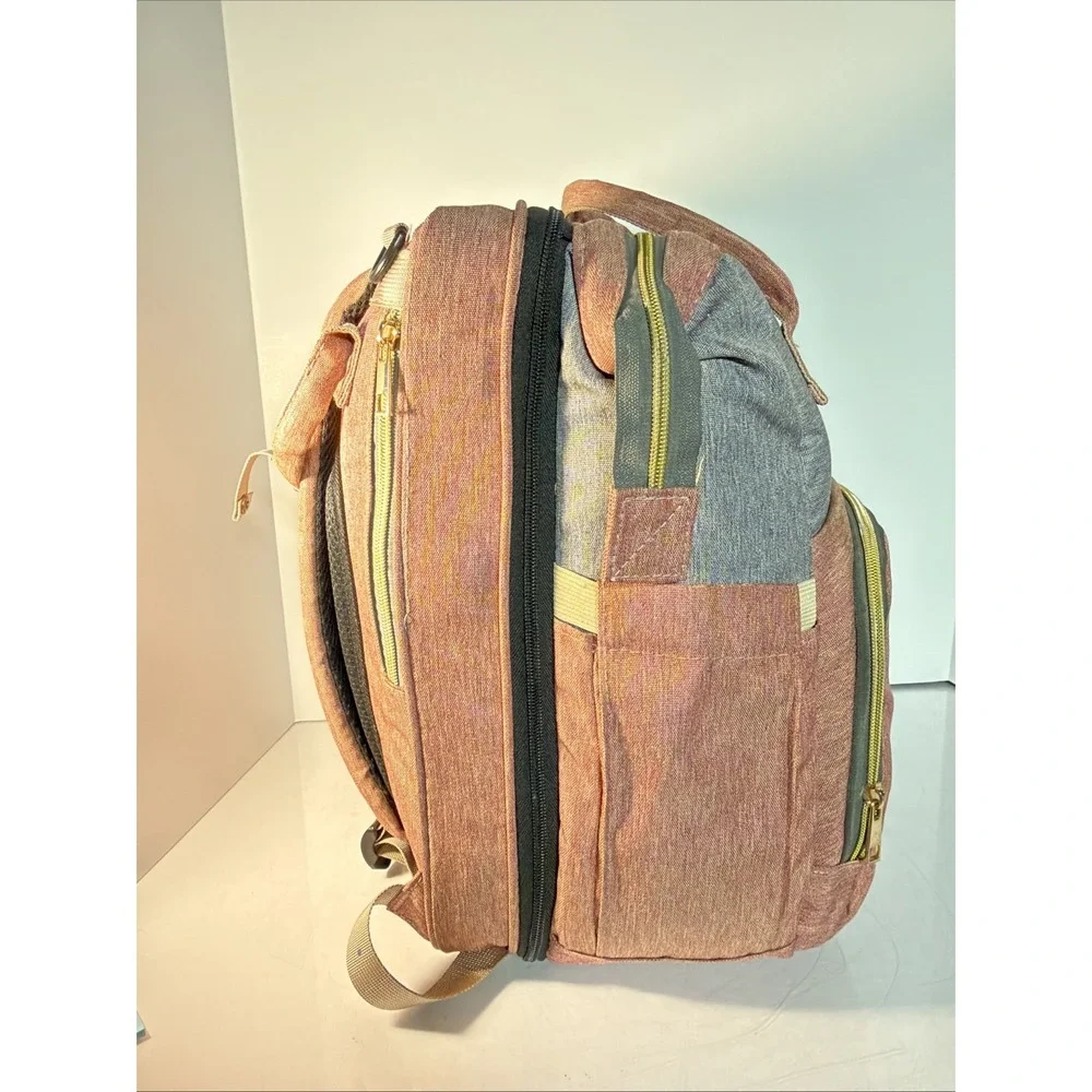 Land Large Gray Pink Diaper Backpack with Changing Pad and Adjustable Strap